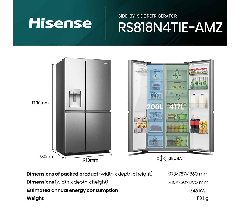 HISENSE PureFlat Infinite RS818N4TIE Frigorífico americano inteligente - Acero inoxidable gris