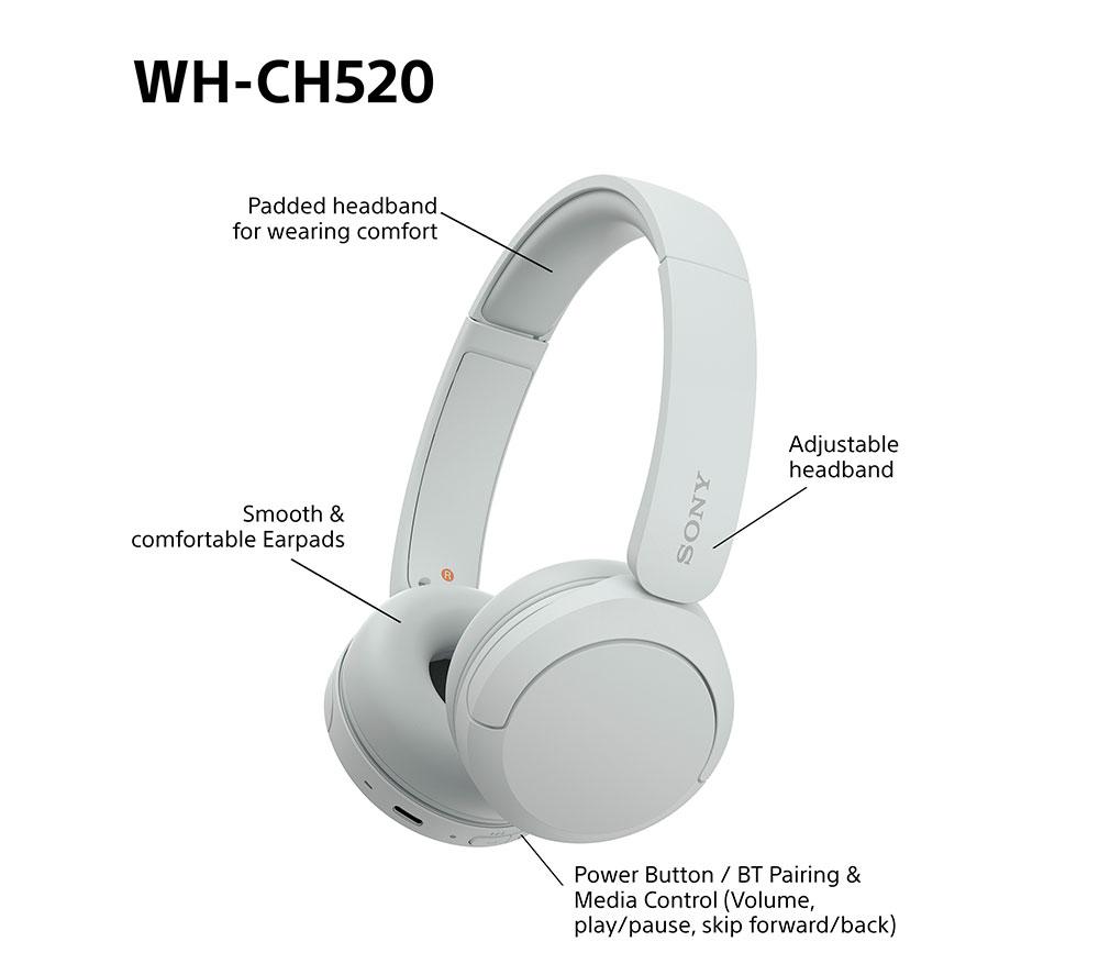 SONY WH-CH520W Wireless Bluetooth Headphones - White