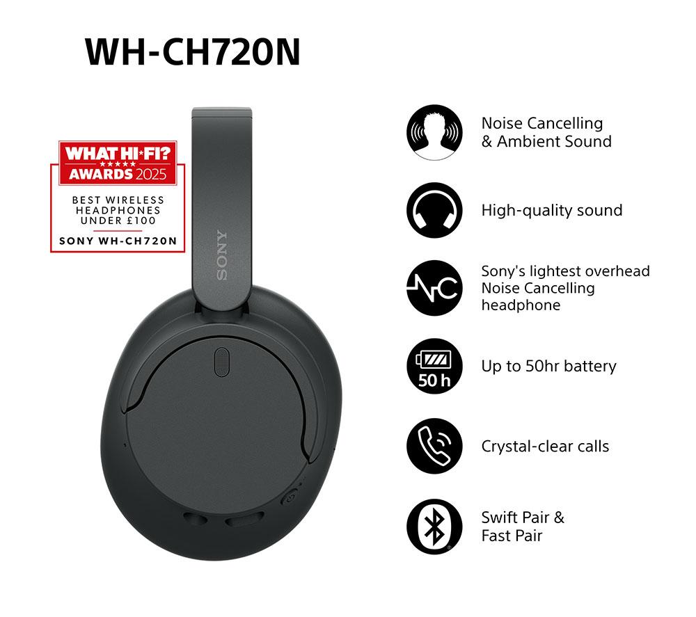 Auriculares inalámbricos con Bluetooth y cancelación de ruido SONY WH-CH720N - Negro