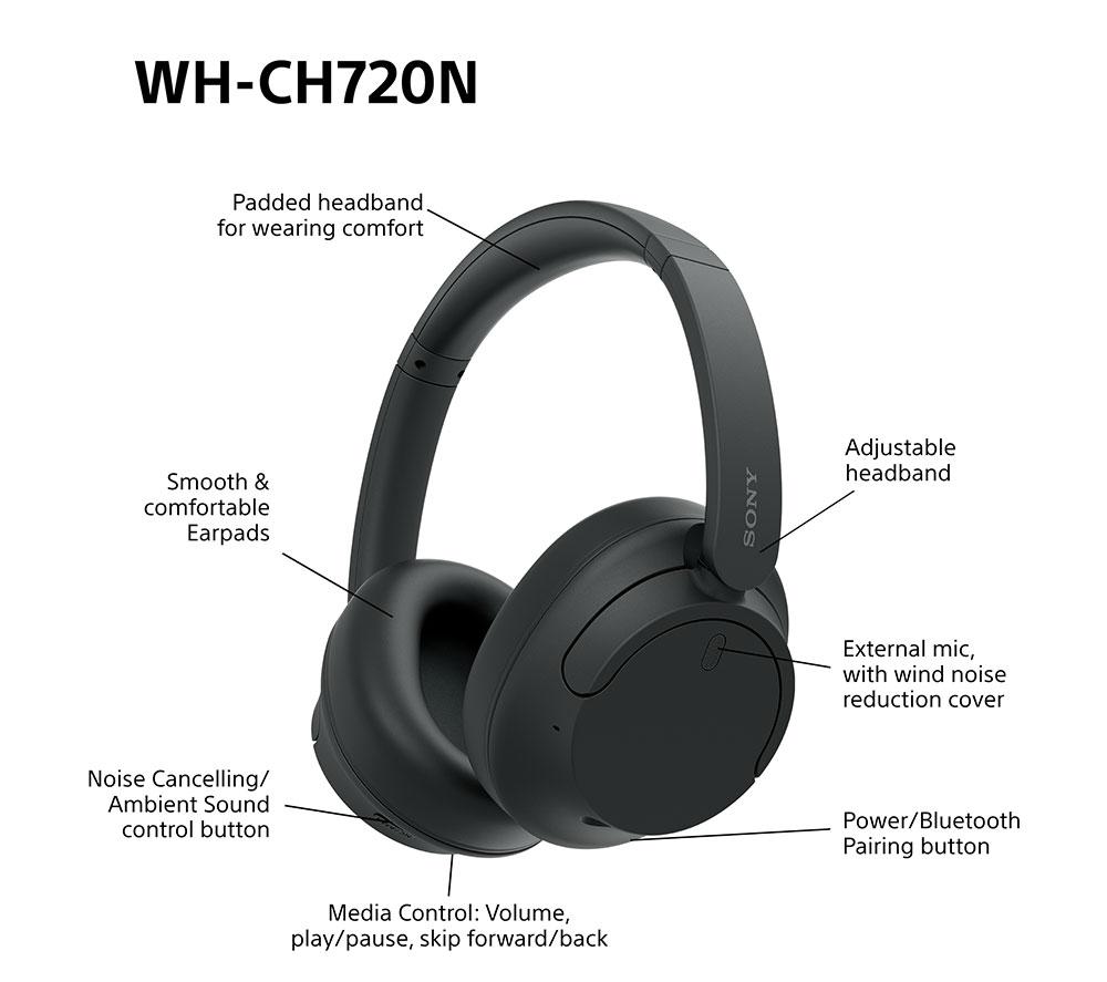 Auriculares inalámbricos con Bluetooth y cancelación de ruido SONY WH-CH720N - Negro