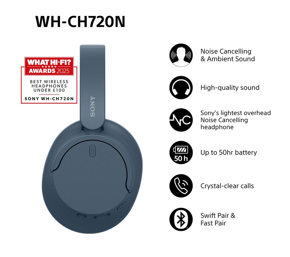 Auriculares inalámbricos Bluetooth con cancelación de ruido SONY WH-CH720N - Azul