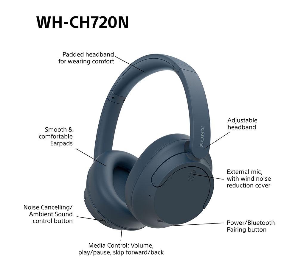 Auriculares inalámbricos Bluetooth con cancelación de ruido SONY WH-CH720N - Azul