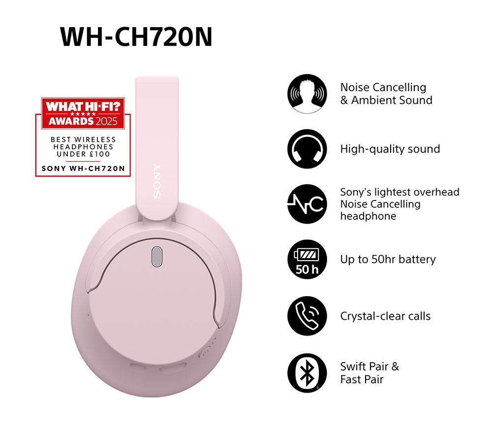 SONY WH-CH720N Wireless Bluetooth Noise-Cancelling Headphones - Pink