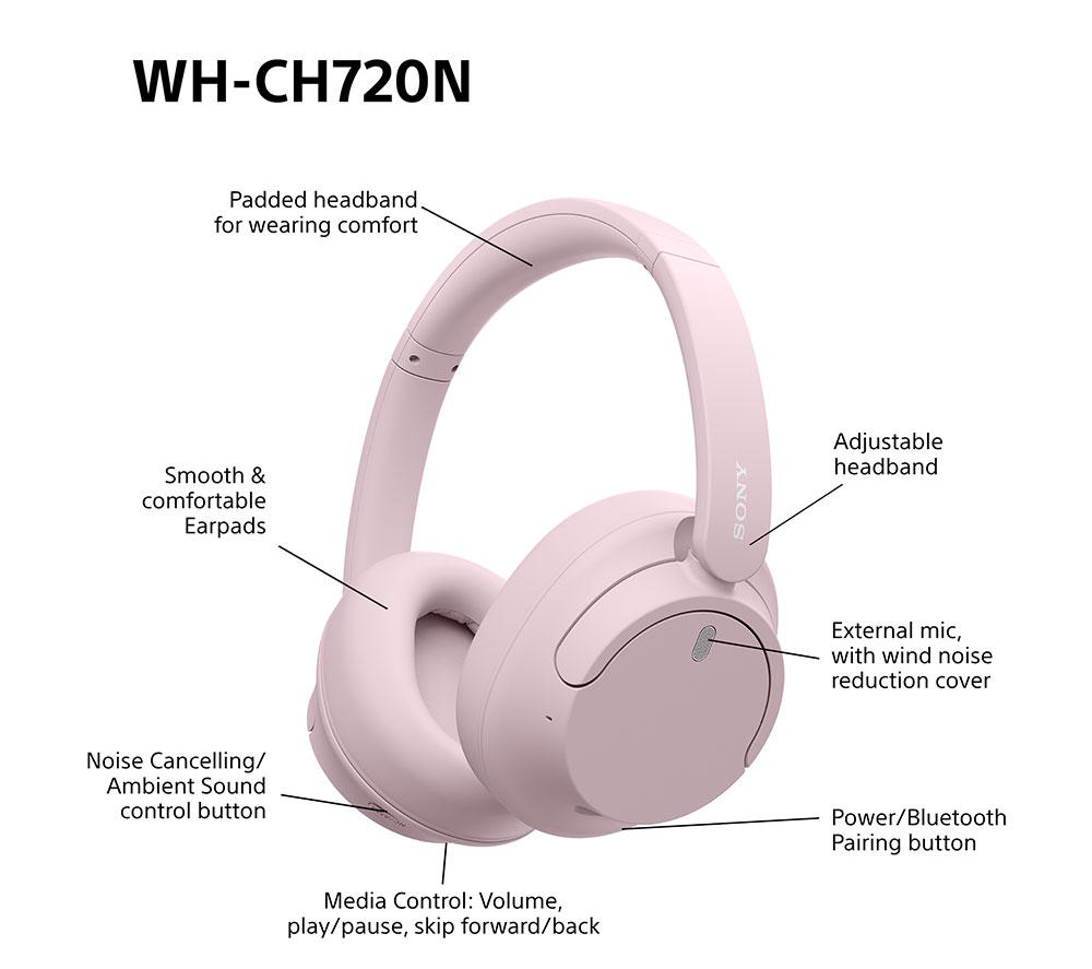 SONY WH-CH720N Wireless Bluetooth Noise-Cancelling Headphones - Pink