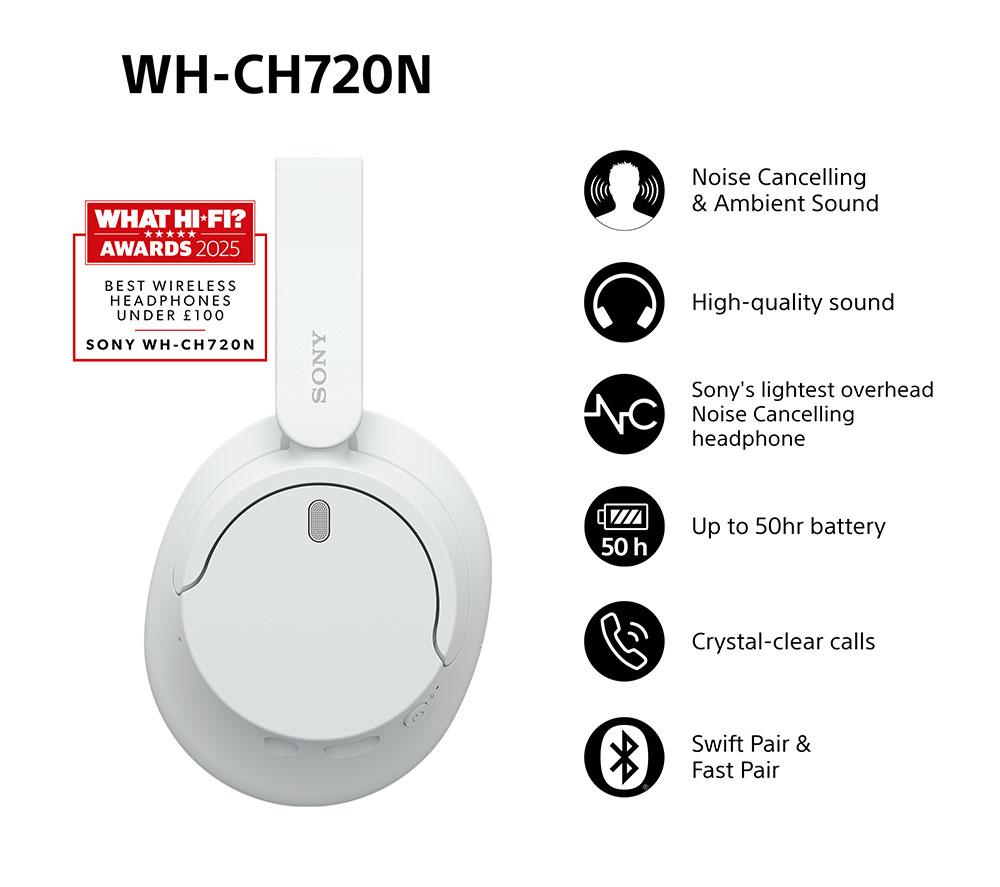 Auriculares inalámbricos Bluetooth con cancelación de ruido SONY WH-CH720N - Blancos
