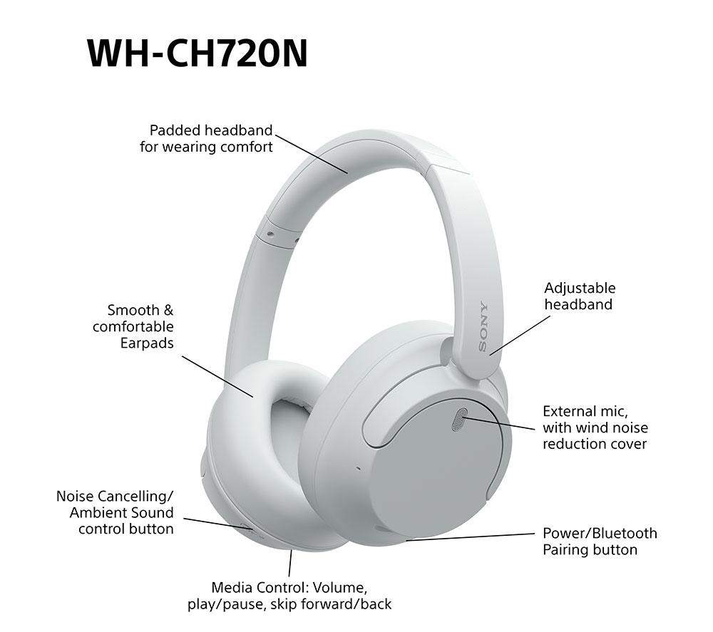 Auriculares inalámbricos Bluetooth con cancelación de ruido SONY WH-CH720N - Blancos
