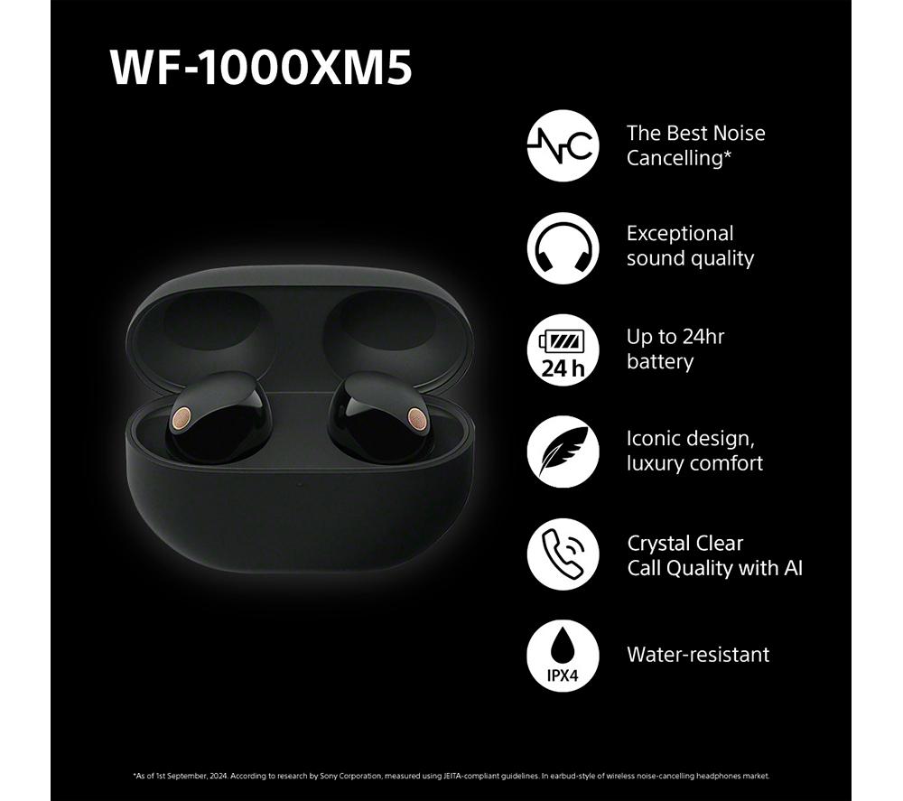 SONY WF-1000XM5 Wireless Bluetooth Noise-Cancelling Earbuds - Black