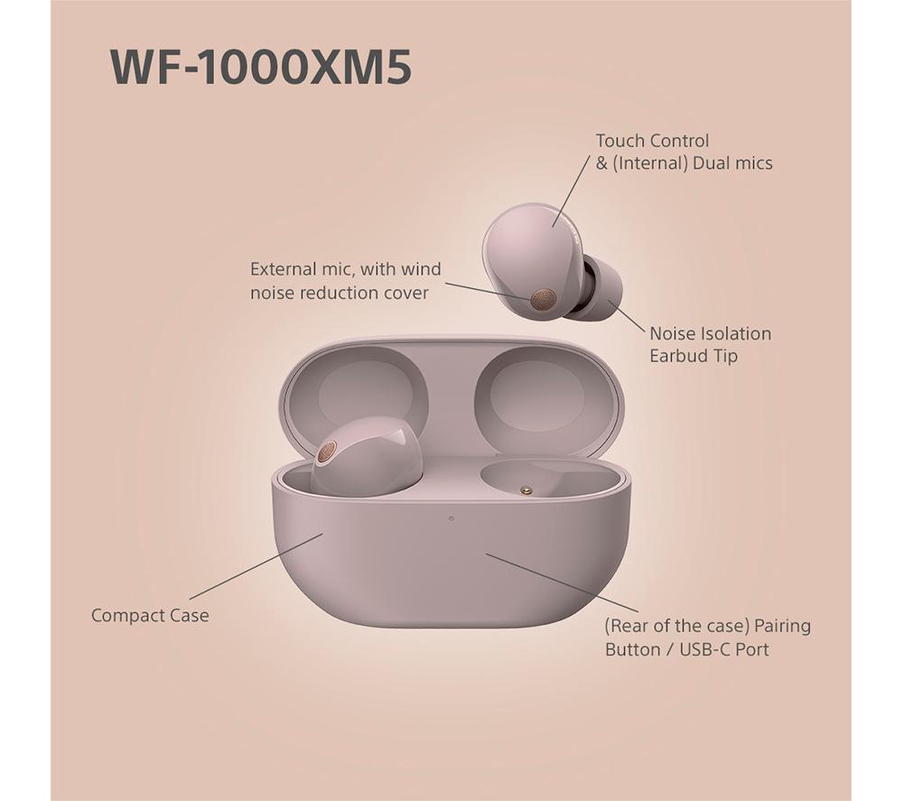 Auriculares internos inalámbricos con Bluetooth y cancelación de ruido Sony WF-1000XM5 - Rosa Ahumado
