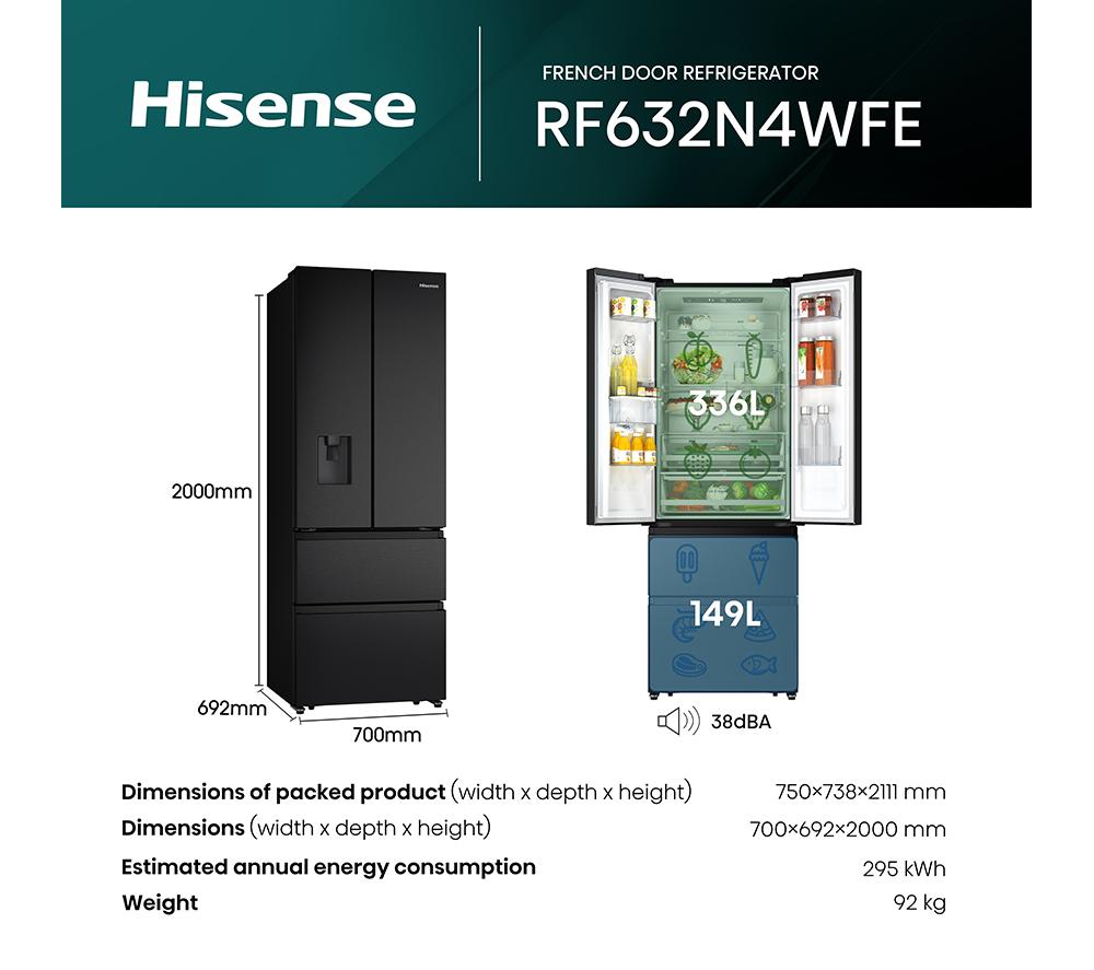 Frigorífico Americano HISENSE PureFlat Slim RF632N4WFE - Acero inoxidable negro