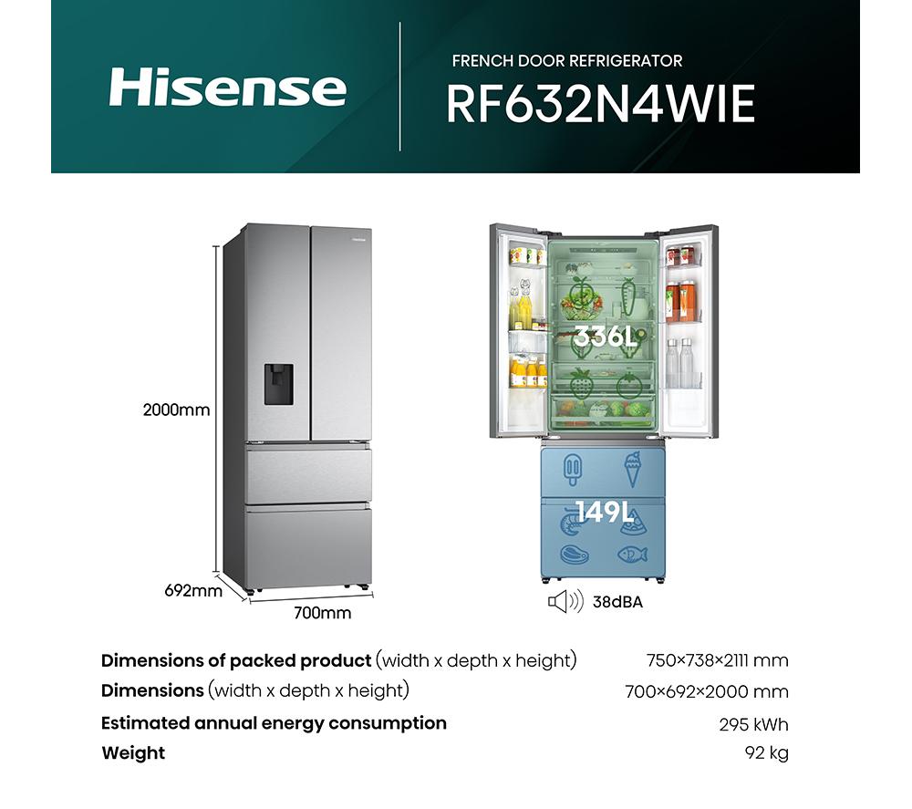 HISENSE PureFlat Slim RF632N4WIE Fridge Freezer - Stainless Steel