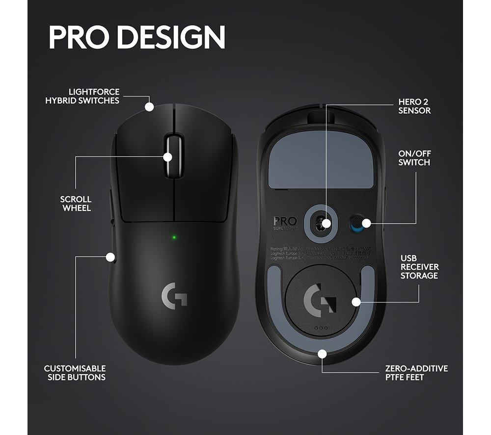 LOGITECH PRO X Superlight 2 Wireless Optical Gaming Mouse - Black