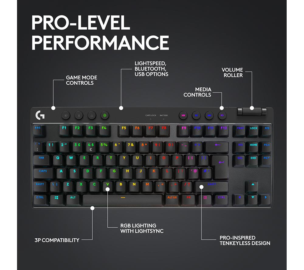 LOGITECH G Pro X TKL LIGHTSPEED Wireless Gaming Keyboard - Black