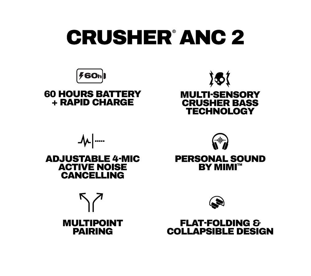 SKULLCANDY Crusher ANC 2 Wireless Bluetooth Noise-Cancelling Headphones - Bone