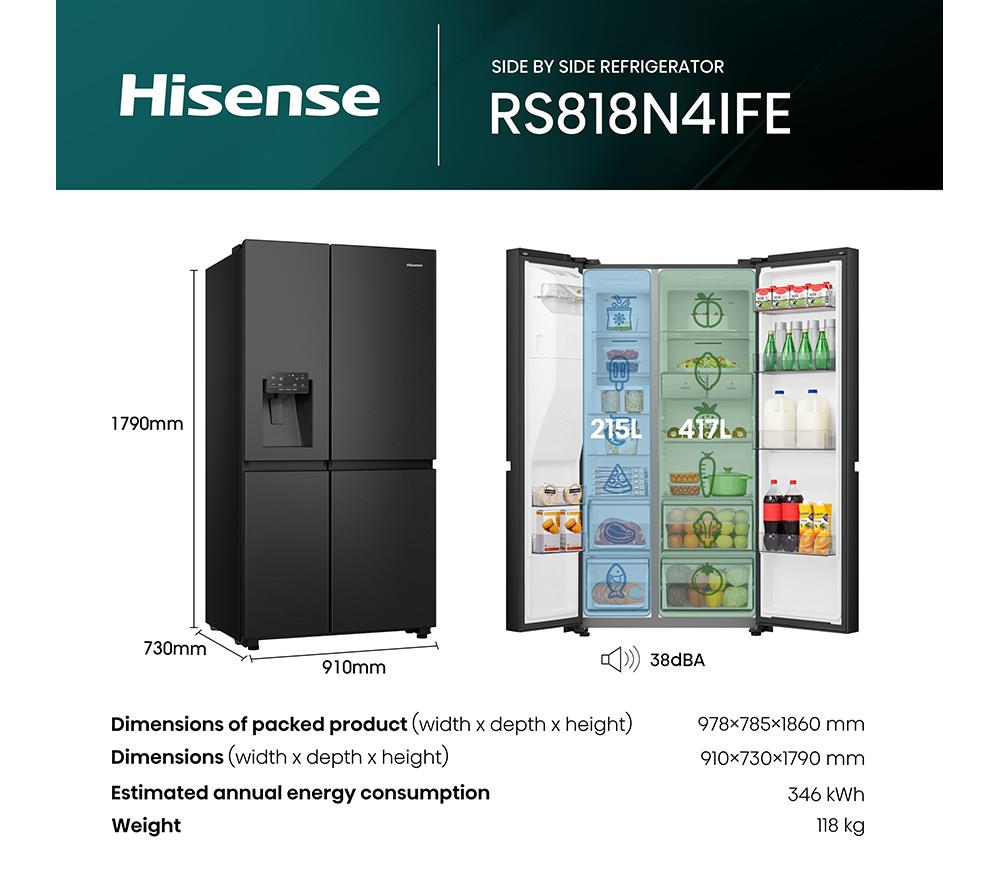 Frigorífico americano inteligente HISENSE PureFlat Infinite RS818N4IFE - Acero inoxidable negro
