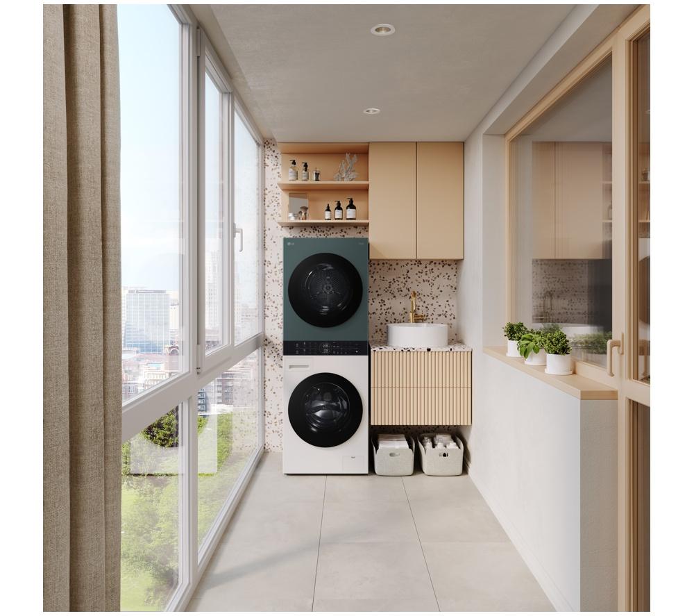 LG WashTower AI Direct Drive WT1210NBTN1 Lavasecadora de 12 kg con WiFi - Verde y Beige