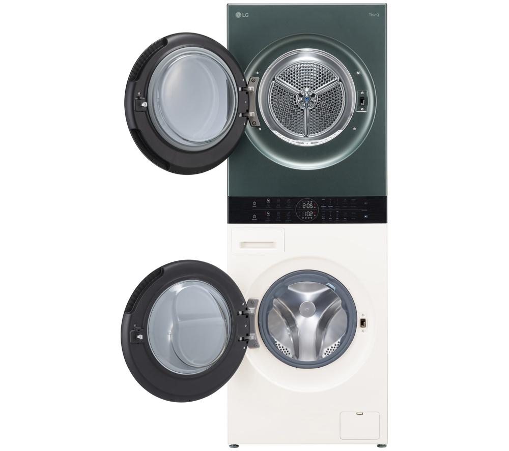 LG WashTower AI Direct Drive WT1210NBTN1 WLAN-fähig 12 kg Waschtrockner – Grün & Beige