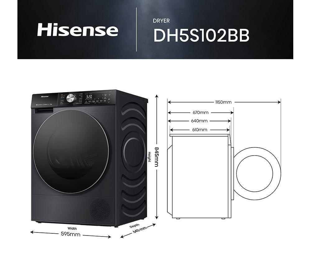Secadora de bomba de calor de 10 kg con Wi-Fi HISENSE Serie 5S DH5S102BB - Negra