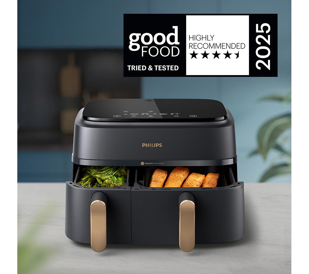 PHILIPS Airfryer Serie 3000 NA352/00 de 9 l con doble cesta - Gris carbón y cobre