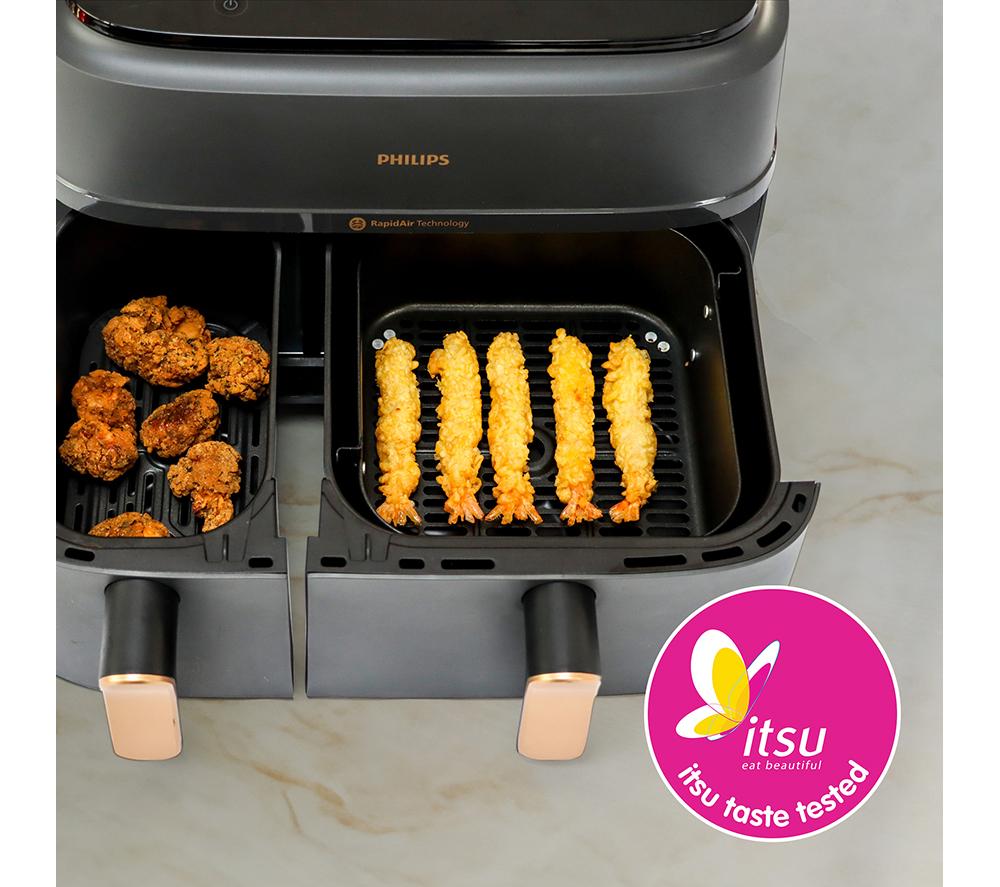 PHILIPS Airfryer Serie 3000 NA352/00 de 9 l con doble cesta - Gris carbón y cobre