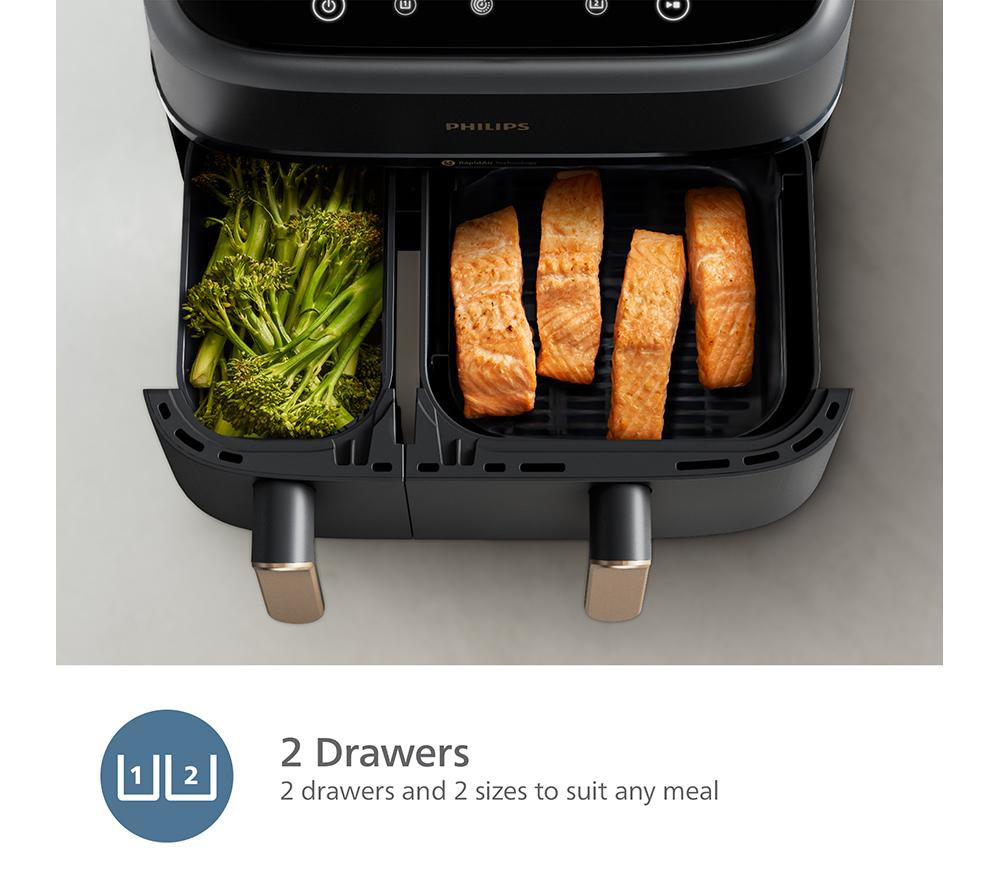 PHILIPS Airfryer Serie 3000 NA352/00 de 9 l con doble cesta - Gris carbón y cobre