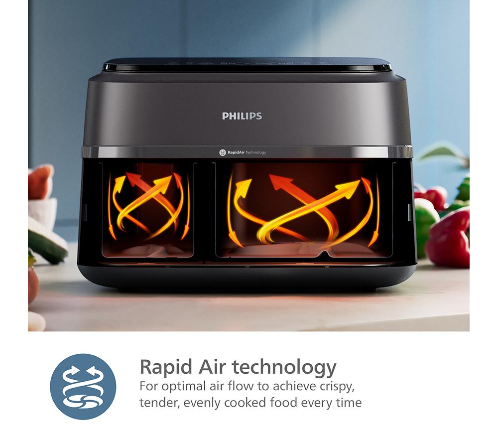 PHILIPS Airfryer Serie 3000 NA352/00 de 9 l con doble cesta - Gris carbón y cobre