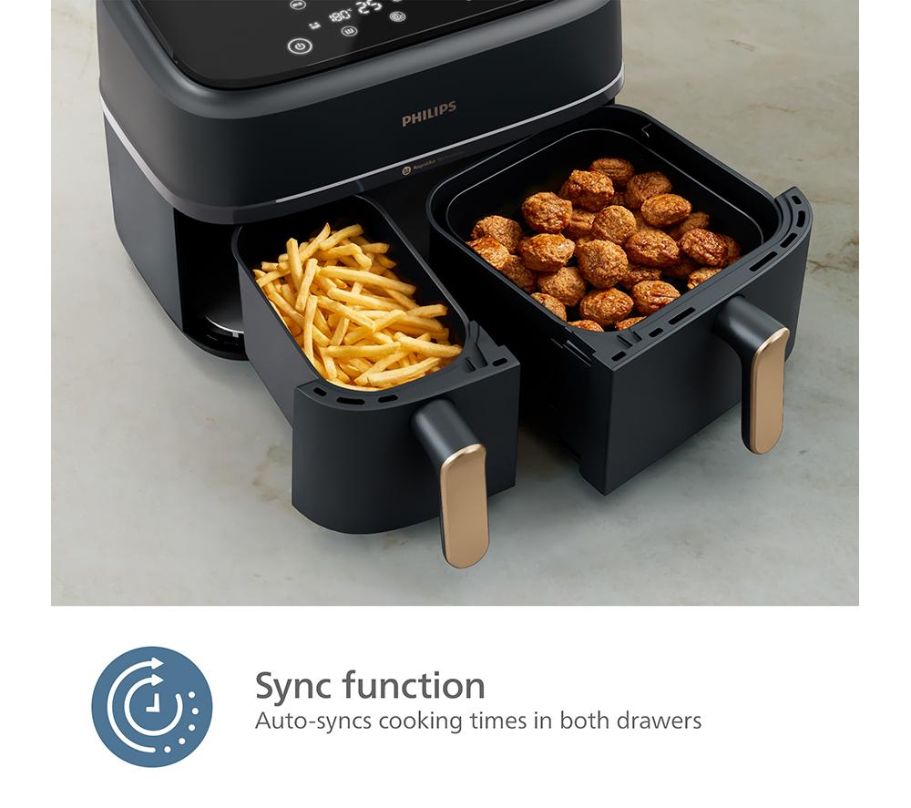 PHILIPS Airfryer Serie 3000 NA352/00 de 9 l con doble cesta - Gris carbón y cobre