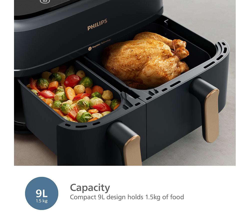 PHILIPS Airfryer Serie 3000 NA352/00 de 9 l con doble cesta - Gris carbón y cobre