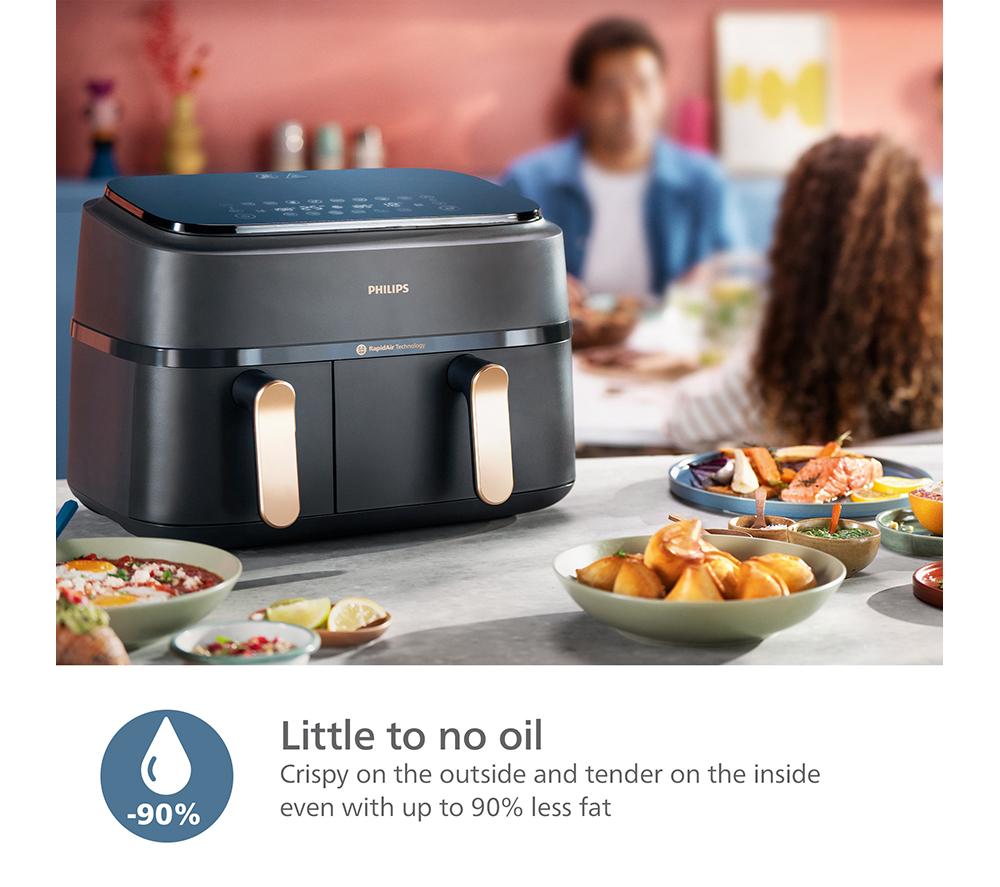 PHILIPS Airfryer Serie 3000 NA352/00 de 9 l con doble cesta - Gris carbón y cobre