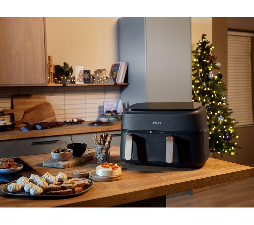 PHILIPS Airfryer Serie 3000 NA352/00 de 9 l con doble cesta - Gris carbón y cobre