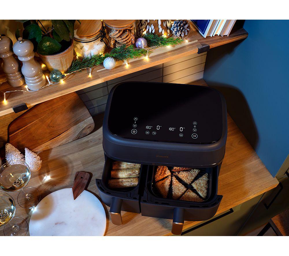 PHILIPS Airfryer Serie 3000 NA352/00 de 9 l con doble cesta - Gris carbón y cobre