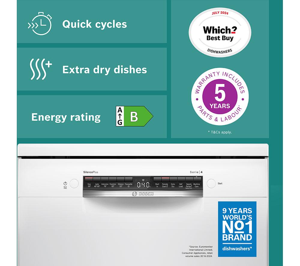 BOSCH Series 4 SMS4EMW06G Full-size WiFi-enabled Dishwasher - White