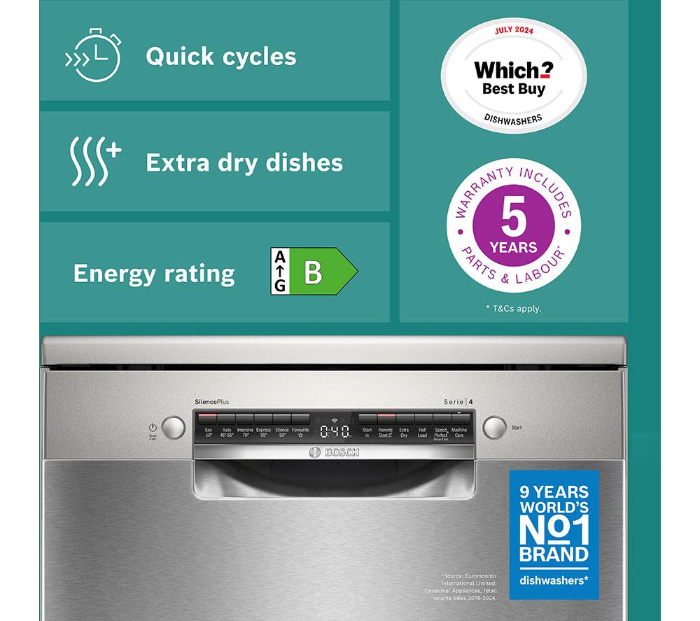 BOSCH Series 4 SMS4EMI06G Full-size WiFi-enabled Dishwasher - Stainless Steel