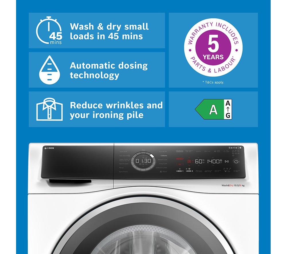 BOSCH Series 8 i-DOS WNC25410GB 10.5 kg Washer Dryer - White