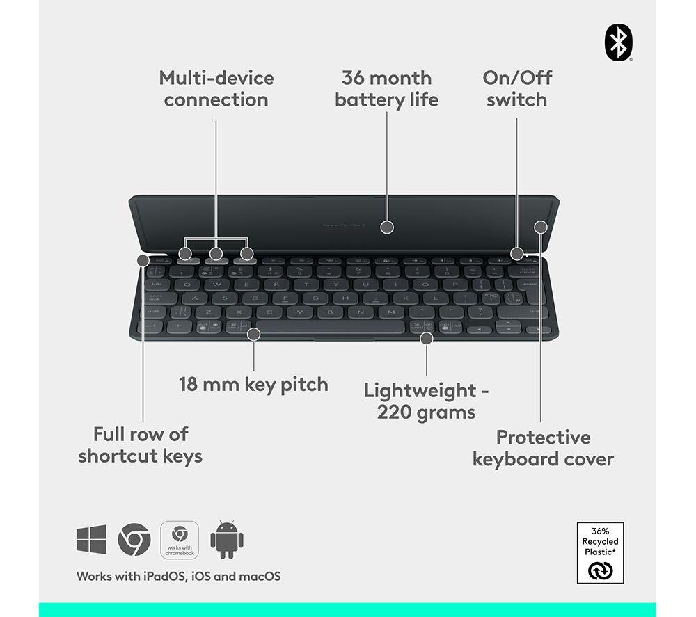 Teclado inalámbrico portátil universal LOGITECH Keys-To-Go 2 - Grafito