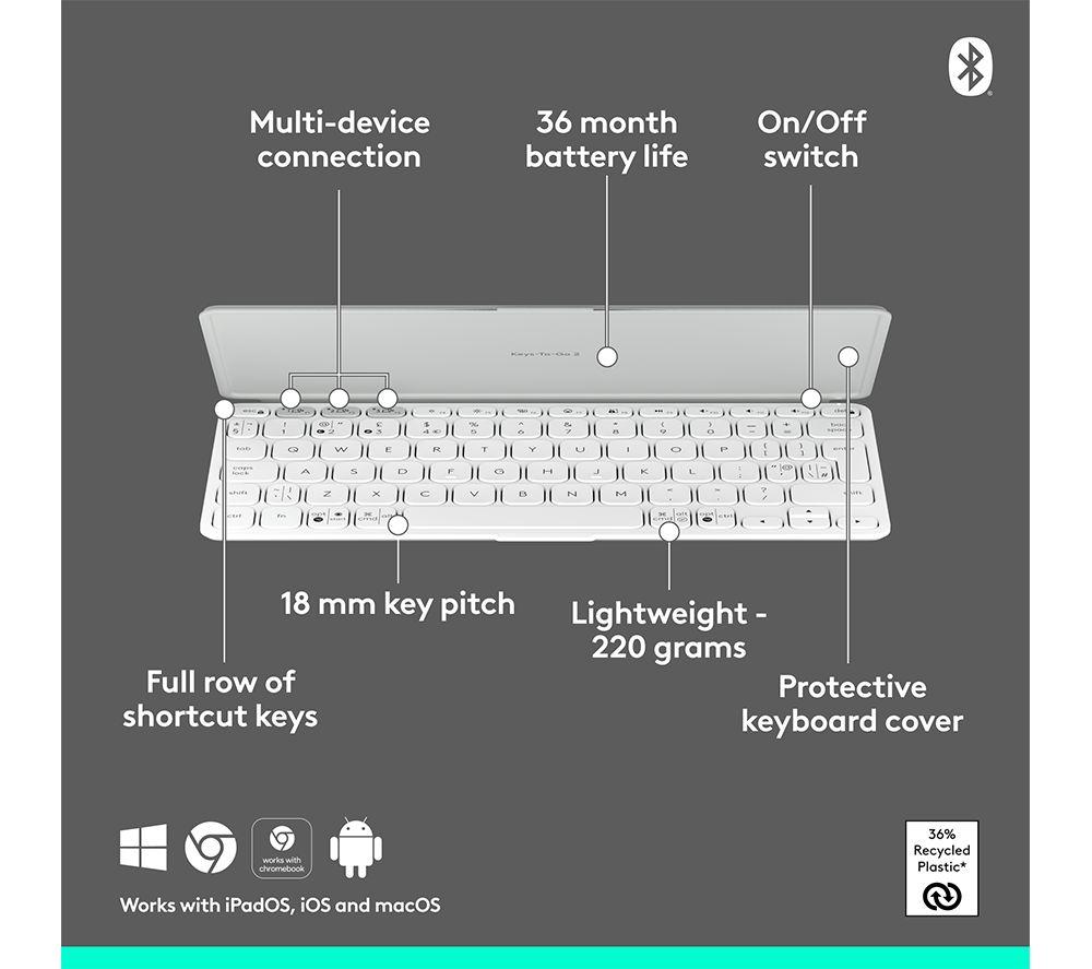 Teclado inalámbrico portátil universal LOGITECH Keys-To-Go 2 - Gris pálido
