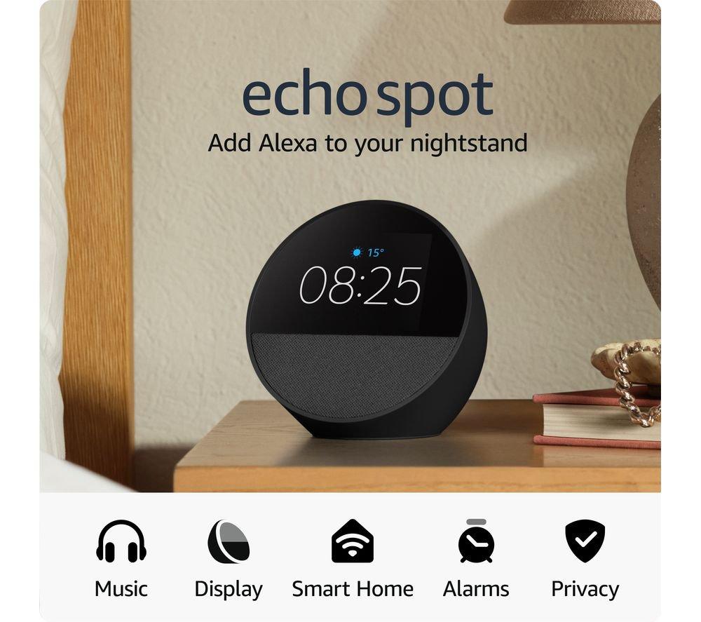 AMAZON Echo Spot Smart Alarm Clock with Alexa - Black