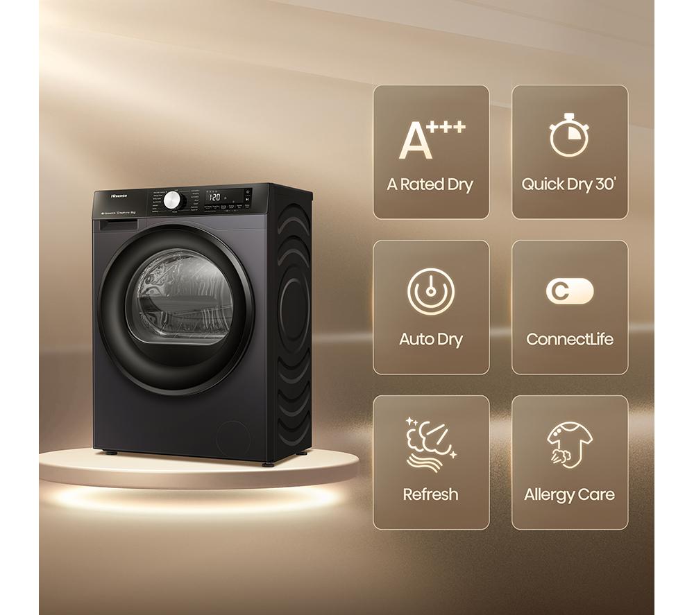 HISENSE 3S Series DH3S802BB3 WiFi-enabled 8 kg Heat Pump Tumble Dryer - Black