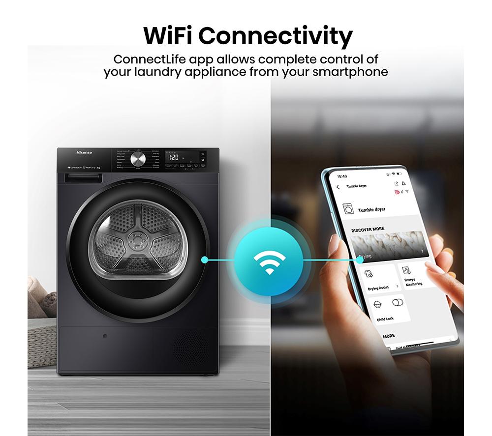 HISENSE 3S Series DH3S802BB3 WiFi-enabled 8 kg Heat Pump Tumble Dryer - Black