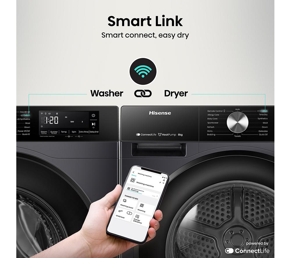 HISENSE 3S Series DH3S802BB3 WiFi-enabled 8 kg Heat Pump Tumble Dryer - Black