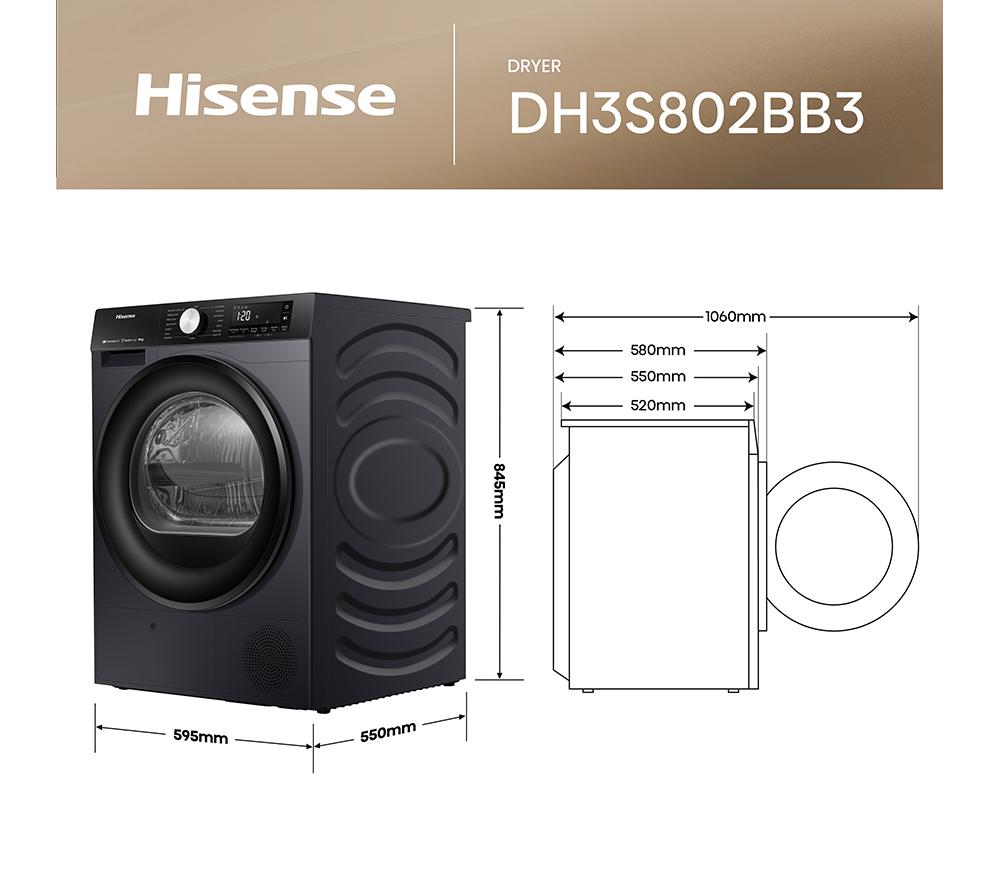 HISENSE 3S Series DH3S802BB3 WiFi-enabled 8 kg Heat Pump Tumble Dryer - Black