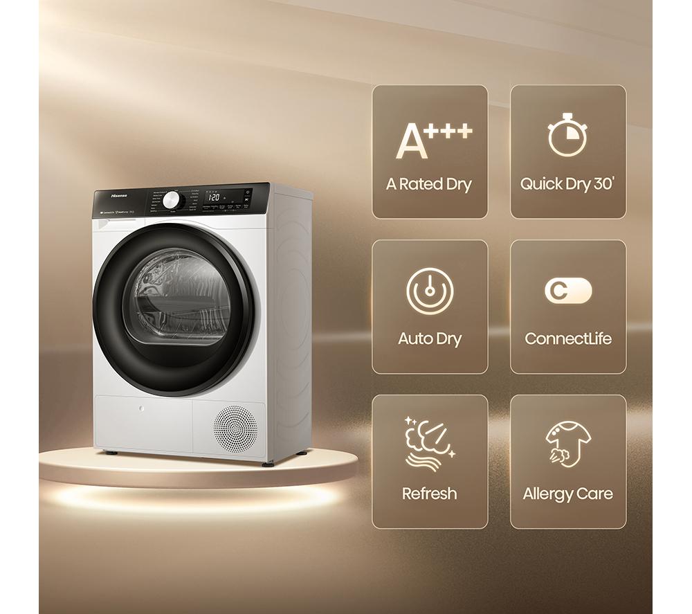 Secadora de bomba de calor de 8 kg HISENSE Serie 3S DH3S802BW3 con WiFi - Blanco