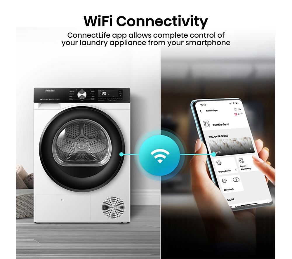 Secadora de bomba de calor de 8 kg HISENSE Serie 3S DH3S802BW3 con WiFi - Blanco