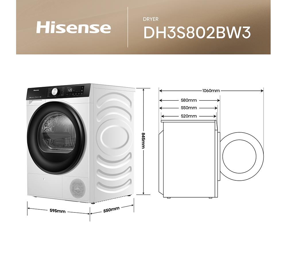 Secadora de bomba de calor de 8 kg HISENSE Serie 3S DH3S802BW3 con WiFi - Blanco