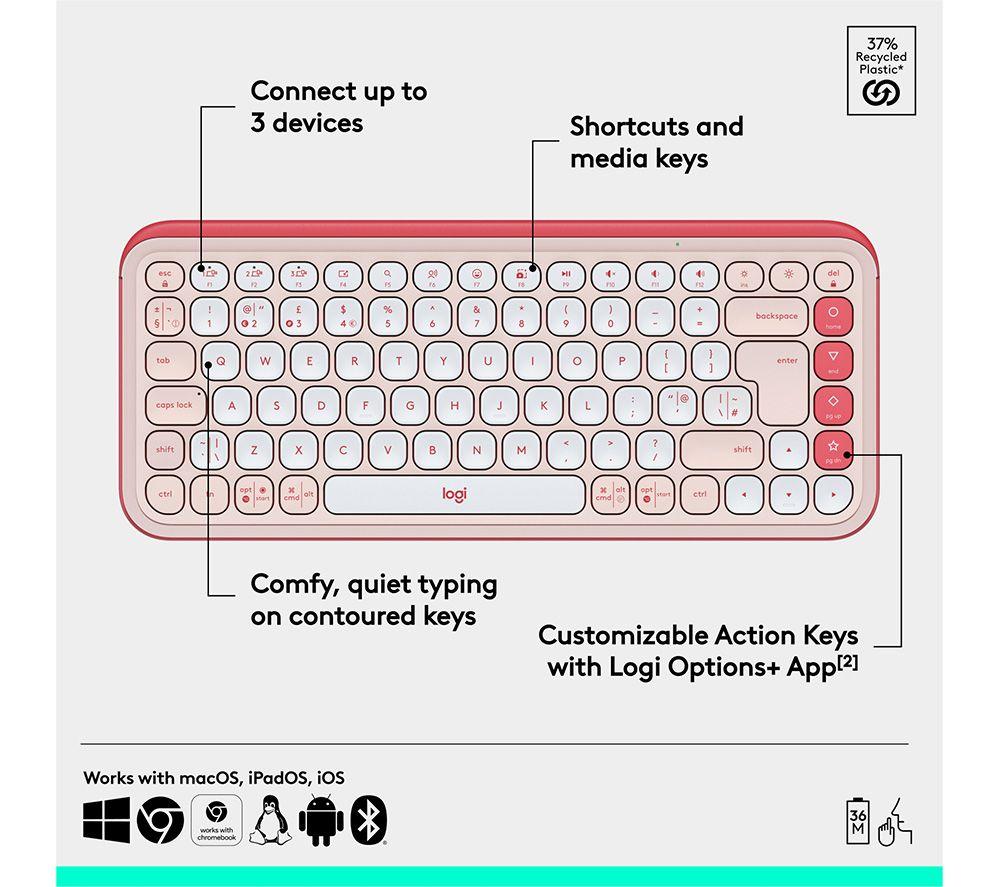 LOGITECH Pop Icon Keys Wireless Keyboard - Rose