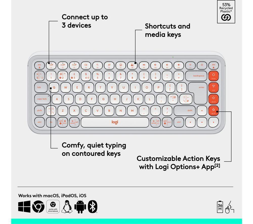 LOGITECH Pop Icon Keys Wireless Keyboard - White