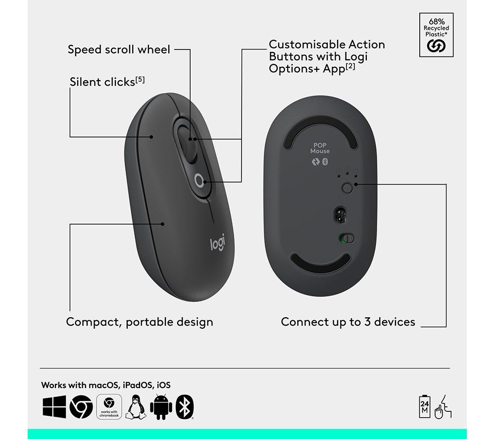 LOGITECH Pop Icon Combo Wireless Keyboard & Mouse Set - Graphite
