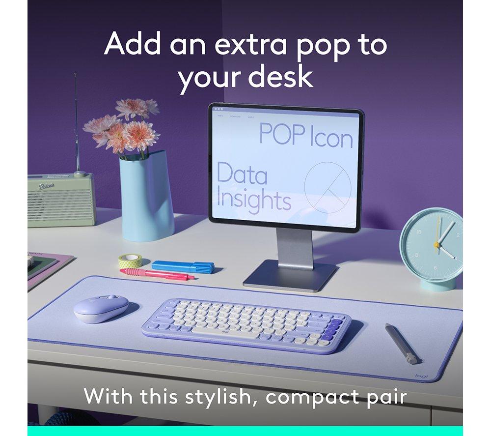 LOGITECH Pop Icon Combo Wireless Keyboard & Mouse Set - Lilac