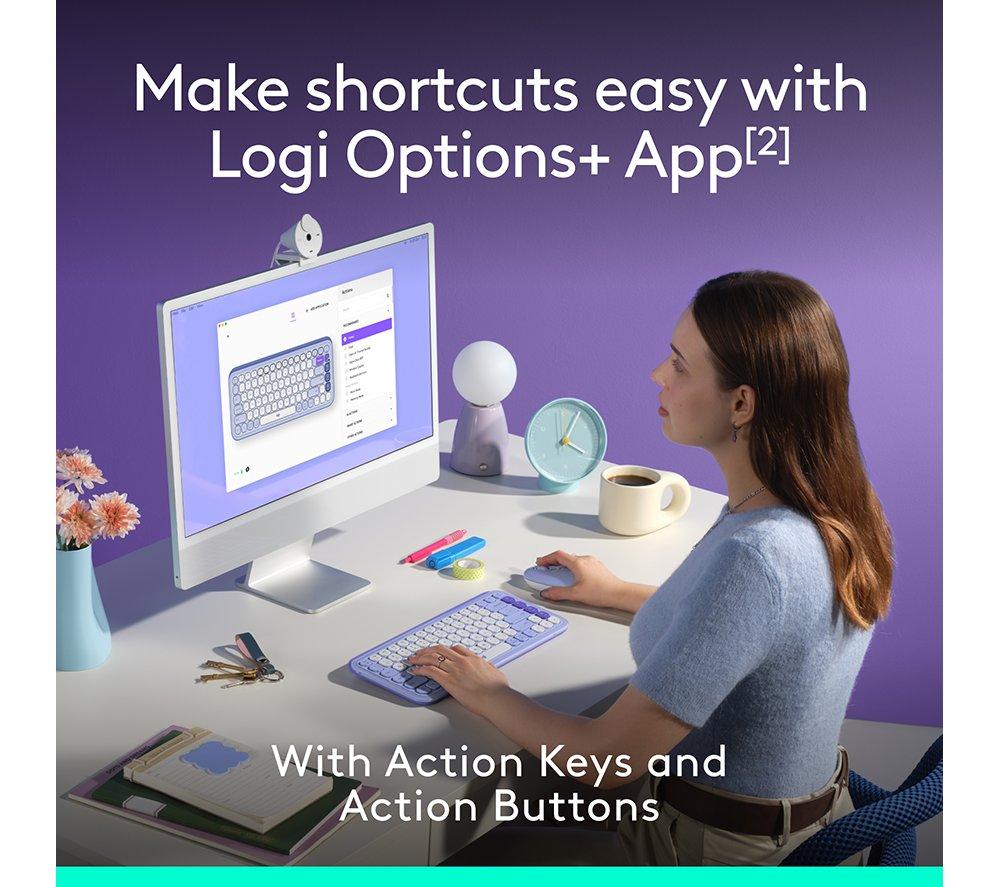 LOGITECH Pop Icon Combo Wireless Keyboard & Mouse Set - Lilac