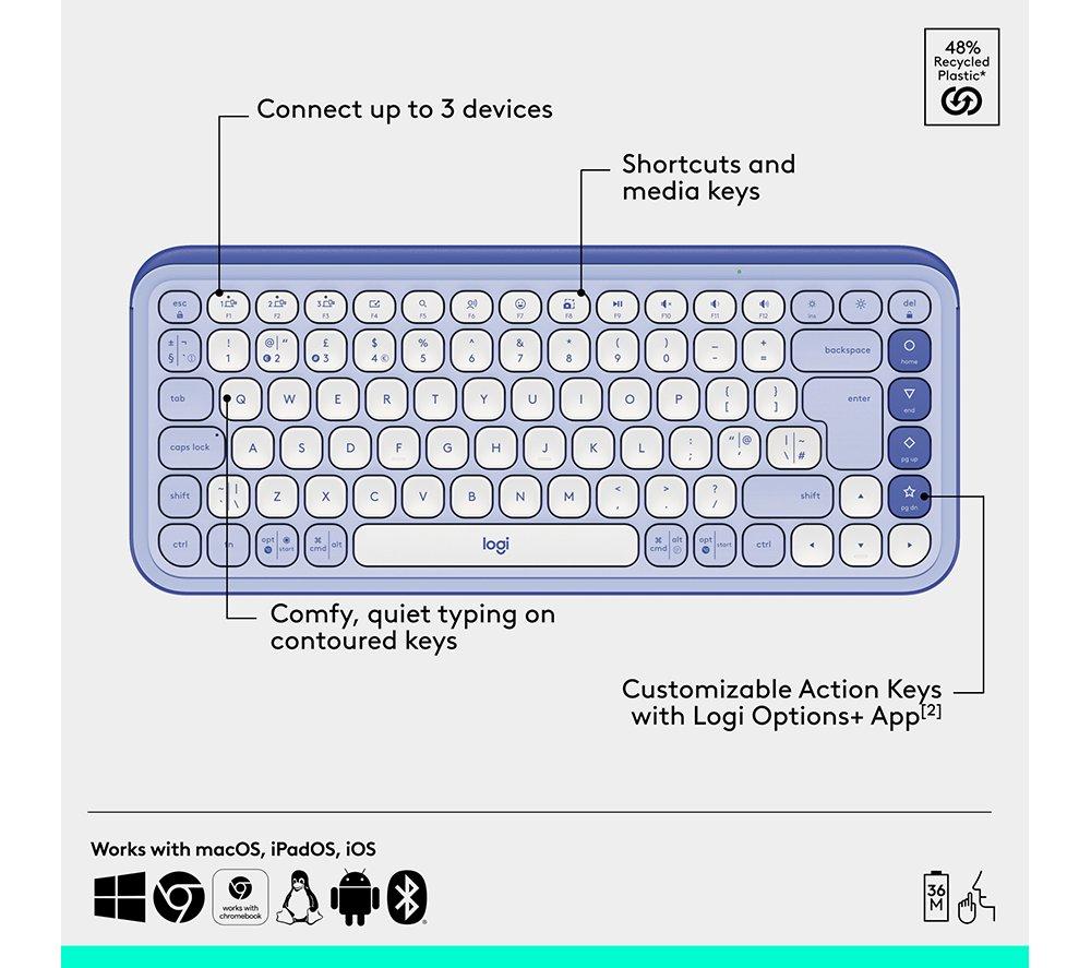 LOGITECH Pop Icon Combo Teclado y Mouse Inalámbricos - Lila