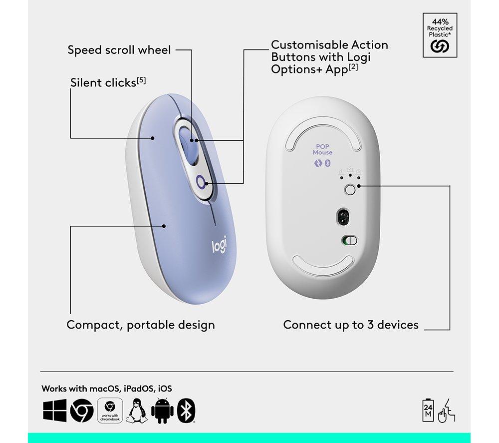 LOGITECH Pop Icon Combo Teclado y Mouse Inalámbricos - Lila
